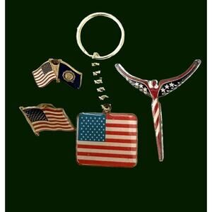 Collection of vintage United States Flags Pins Key Chain